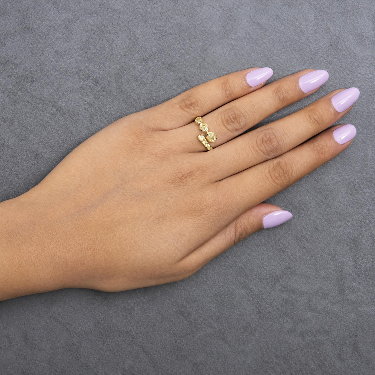 18K Yellow Gold 1 Cttw Oval and Round Yellow Diamond Open Bypass Ring