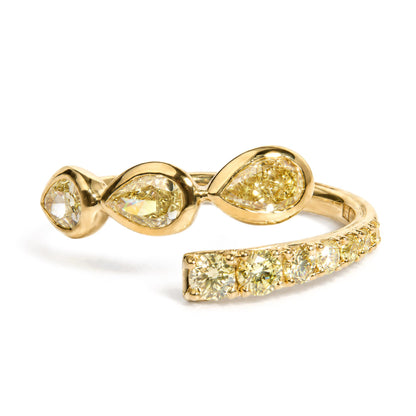 18K Yellow Gold 1.0 Cttw Pear and Round Yellow Diamond Open Bypass Ring