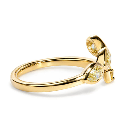 18K Yellow Gold 1.0 Cttw Pear and Round Yellow Diamond Open Bypass Ring