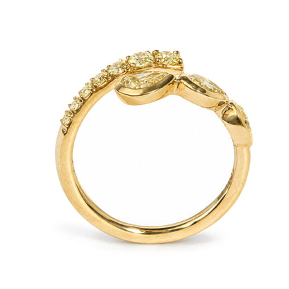 18K Yellow Gold 1.0 Cttw Pear and Round Yellow Diamond Open Bypass Ring