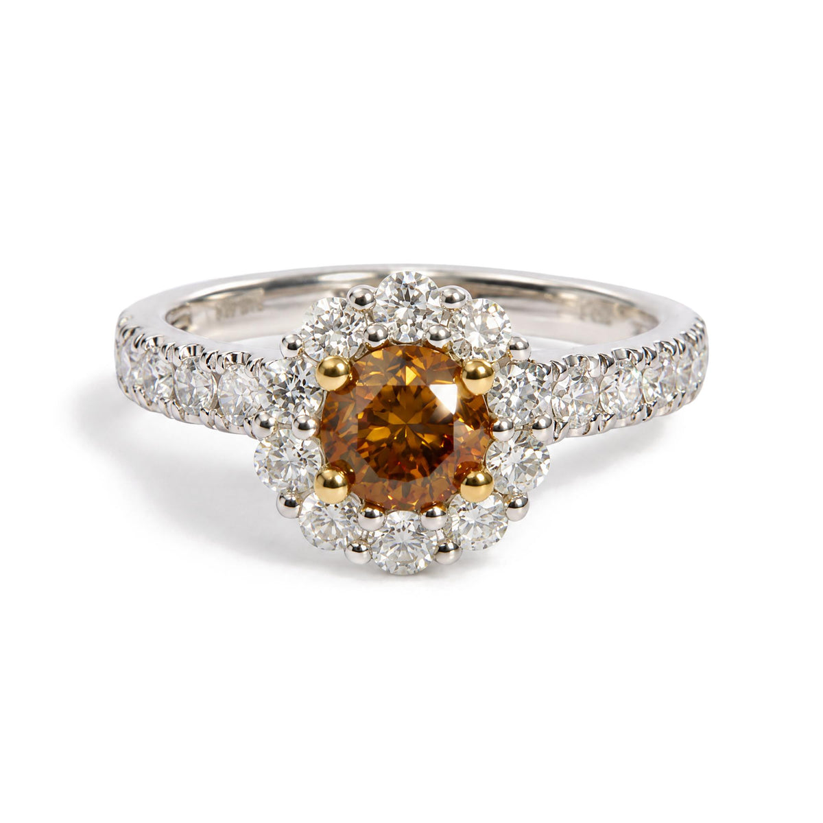 18K Yellow and White Gold GIA Certifed 1 3/4 Cttw Orange Diamond Halo Engagement Ring