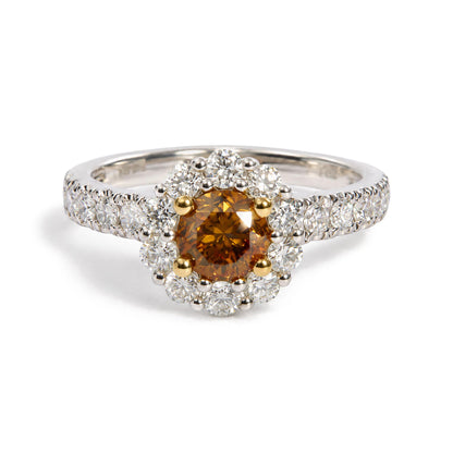 18K Yellow and White Gold GIA Certifed 1 3/4 Cttw Orange Diamond Halo Engagement Ring