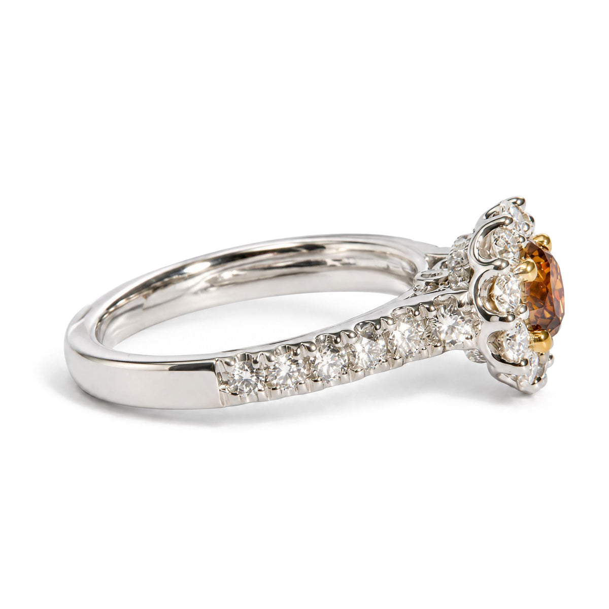 18K Yellow and White Gold GIA Certifed 1 3/4 Cttw Orange Diamond Halo Engagement Ring