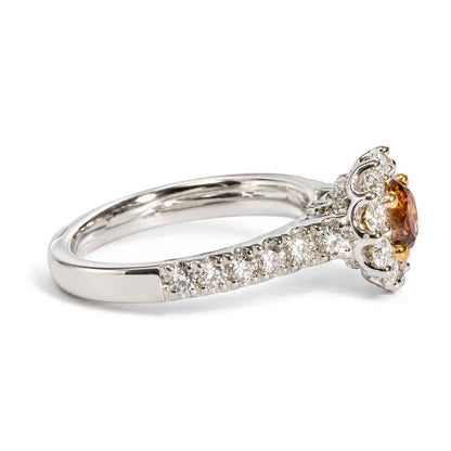 18K Yellow and White Gold GIA Certifed 1 3/4 Cttw Orange Diamond Halo Engagement Ring