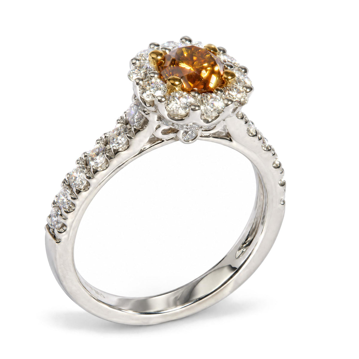 18K Yellow and White Gold GIA Certifed 1 3/4 Cttw Orange Diamond Halo Engagement Ring