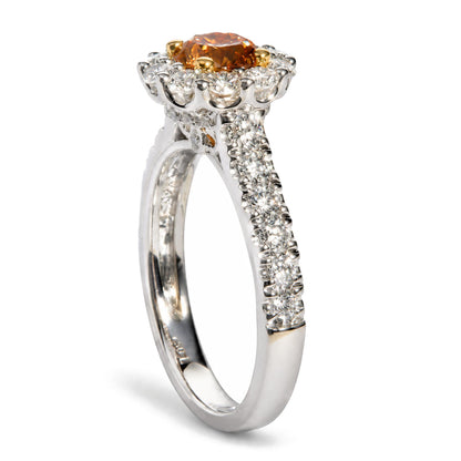 18K Yellow and White Gold GIA Certifed 1 3/4 Cttw Orange Diamond Halo Engagement Ring