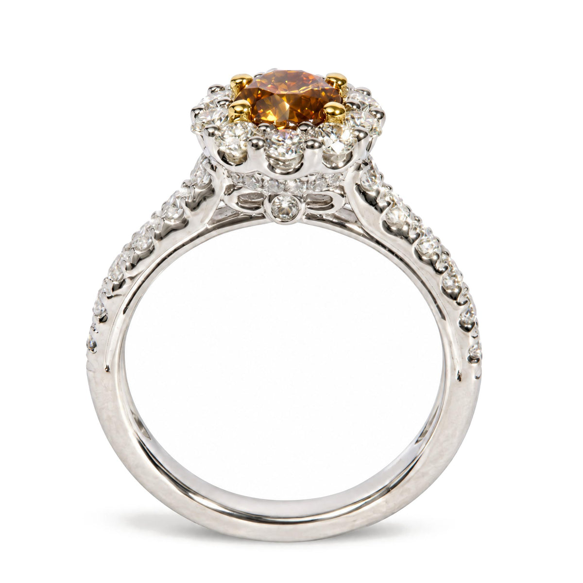 18K Yellow and White Gold GIA Certifed 1 3/4 Cttw Orange Diamond Halo Engagement Ring