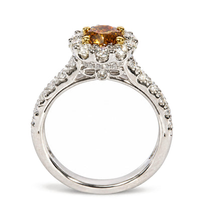 18K Yellow and White Gold GIA Certifed 1 3/4 Cttw Orange Diamond Halo Engagement Ring
