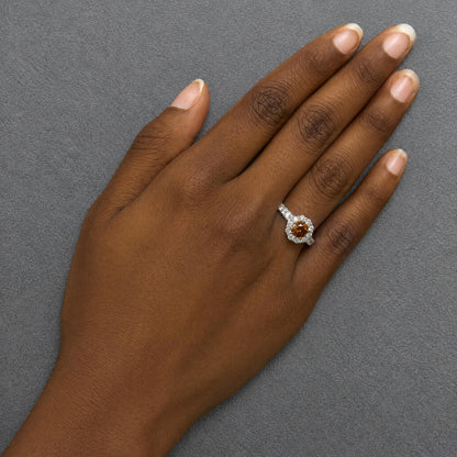 18K Yellow and White Gold GIA Certifed 1 3/4 Cttw Orange Diamond Halo Engagement Ring