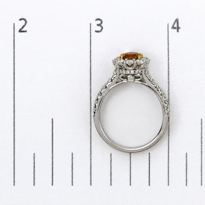 18K Yellow and White Gold GIA Certifed 1 3/4 Cttw Orange Diamond Halo Engagement Ring