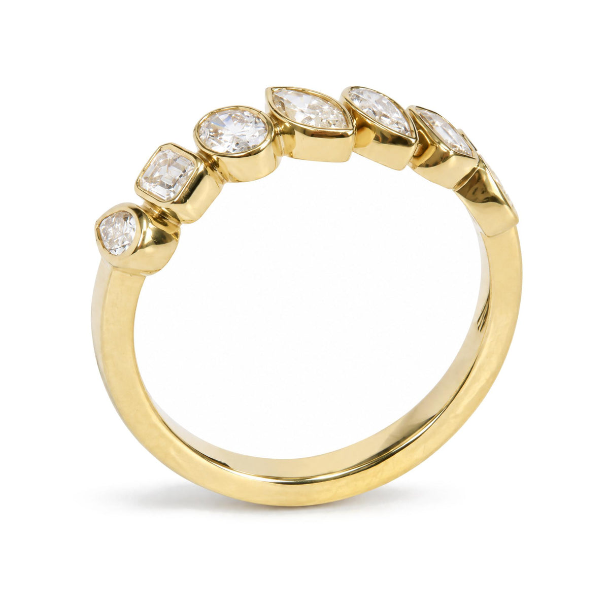 18K Yellow Gold 3/4 Cttw Pear, Emerald, Marquise and Oval Diamond Bezel-Set Band Ring