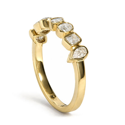 18K Yellow Gold 3/4 Cttw Pear, Emerald, Marquise and Oval Diamond Bezel-Set Band Ring