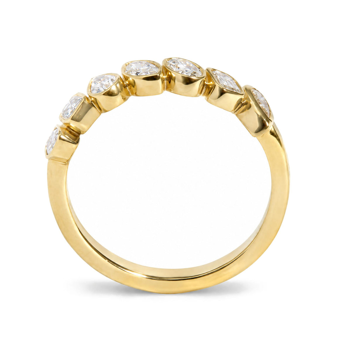18K Yellow Gold 3/4 Cttw Pear, Emerald, Marquise and Oval Diamond Bezel-Set Band Ring