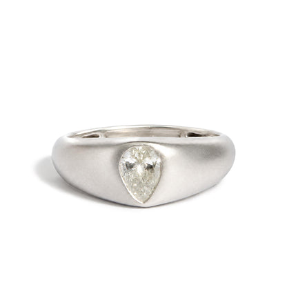 18K White Gold 1/2 Cttw Pear-Shaped Diamond Bezel-Set Solitaire Ring with Tapered Band