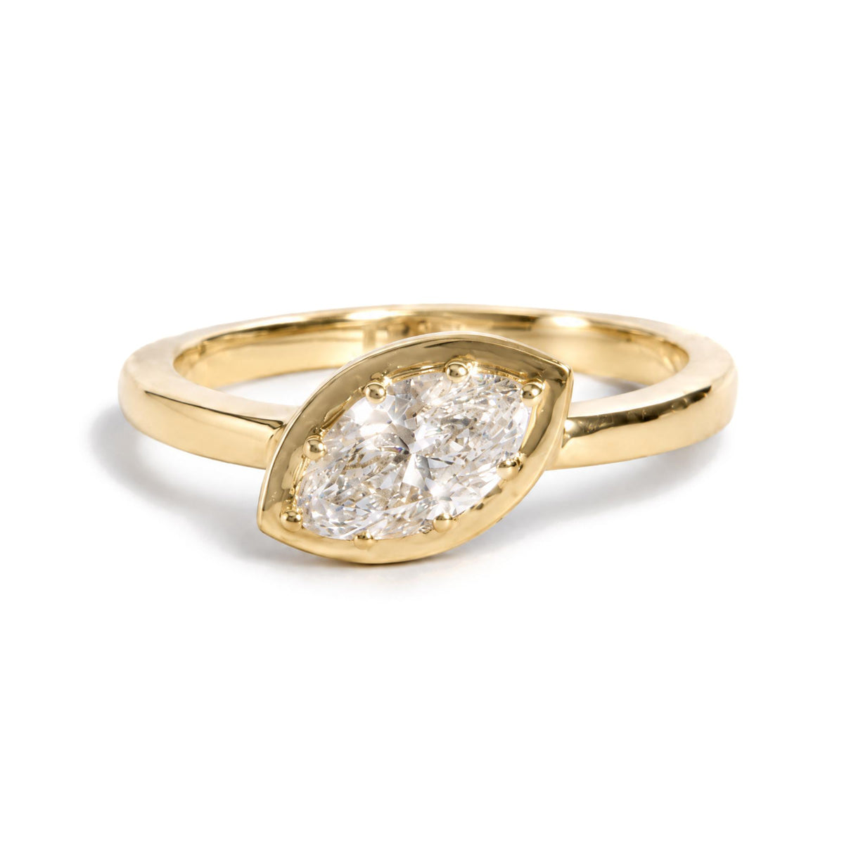 18K Yellow Gold 7/8 Cttw Twist Set Marquise-Cut Diamond Solitaire Ring
