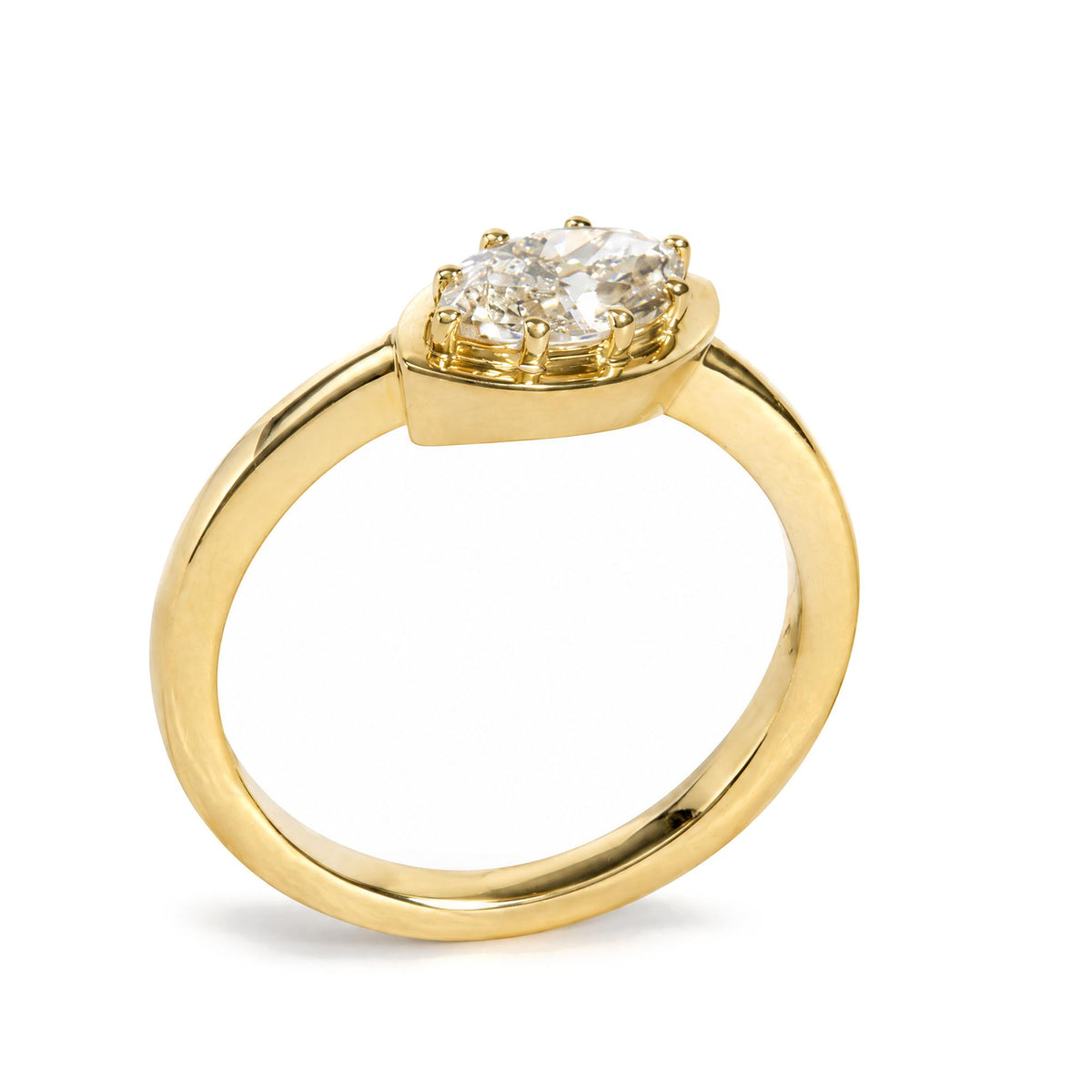 18K Yellow Gold 7/8 Cttw Twist Set Marquise-Cut Diamond Solitaire Ring