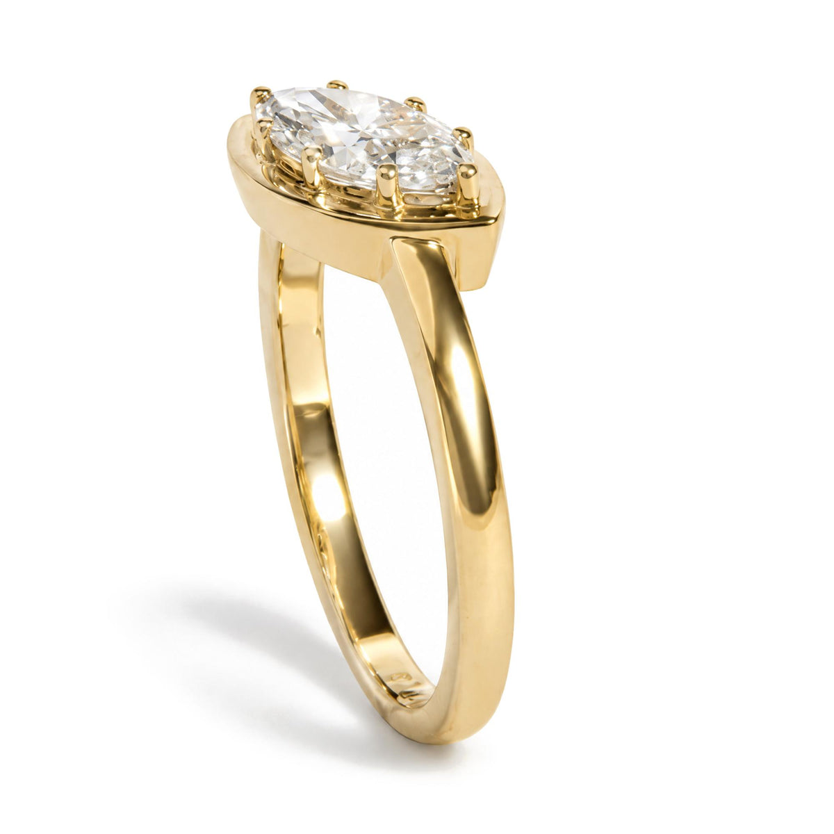 18K Yellow Gold 7/8 Cttw Twist Set Marquise-Cut Diamond Solitaire Ring