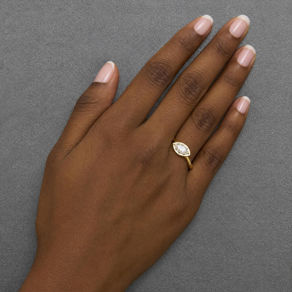 18K Yellow Gold 7/8 Cttw Twist Set Marquise-Cut Diamond Solitaire Ring