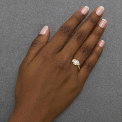 18K Yellow Gold 7/8 Cttw Twist Set Marquise-Cut Diamond Solitaire Ring