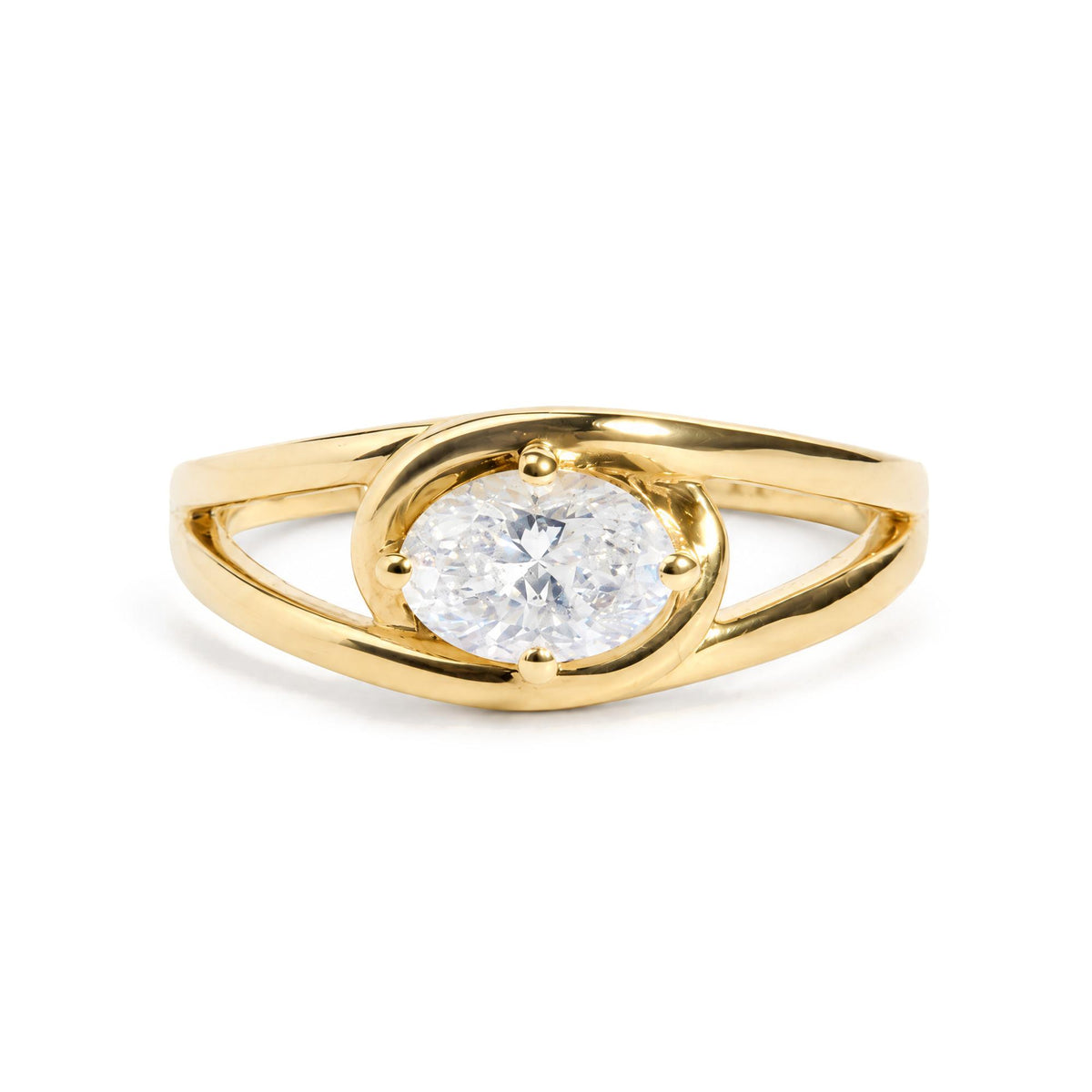 18K Yellow Gold East West 7/8 Cttw Oval-Cut Diamond Solitaire Ring