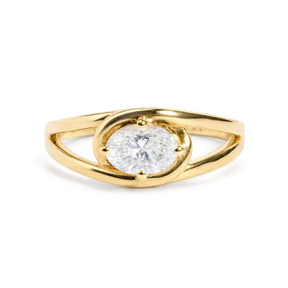 18K Yellow Gold East West 7/8 Cttw Oval-Cut Diamond Solitaire Ring