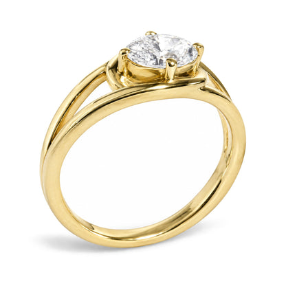 18K Yellow Gold East West 7/8 Cttw Oval-Cut Diamond Solitaire Ring