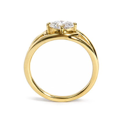 18K Yellow Gold East West 7/8 Cttw Oval-Cut Diamond Solitaire Ring