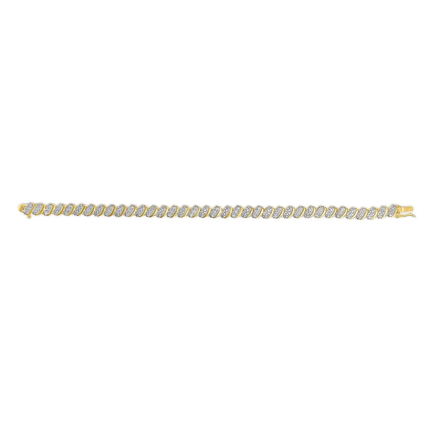 Yellow bracelet with diagonal links featuring white round gemstones in pave setting, shown flat from the top angle.