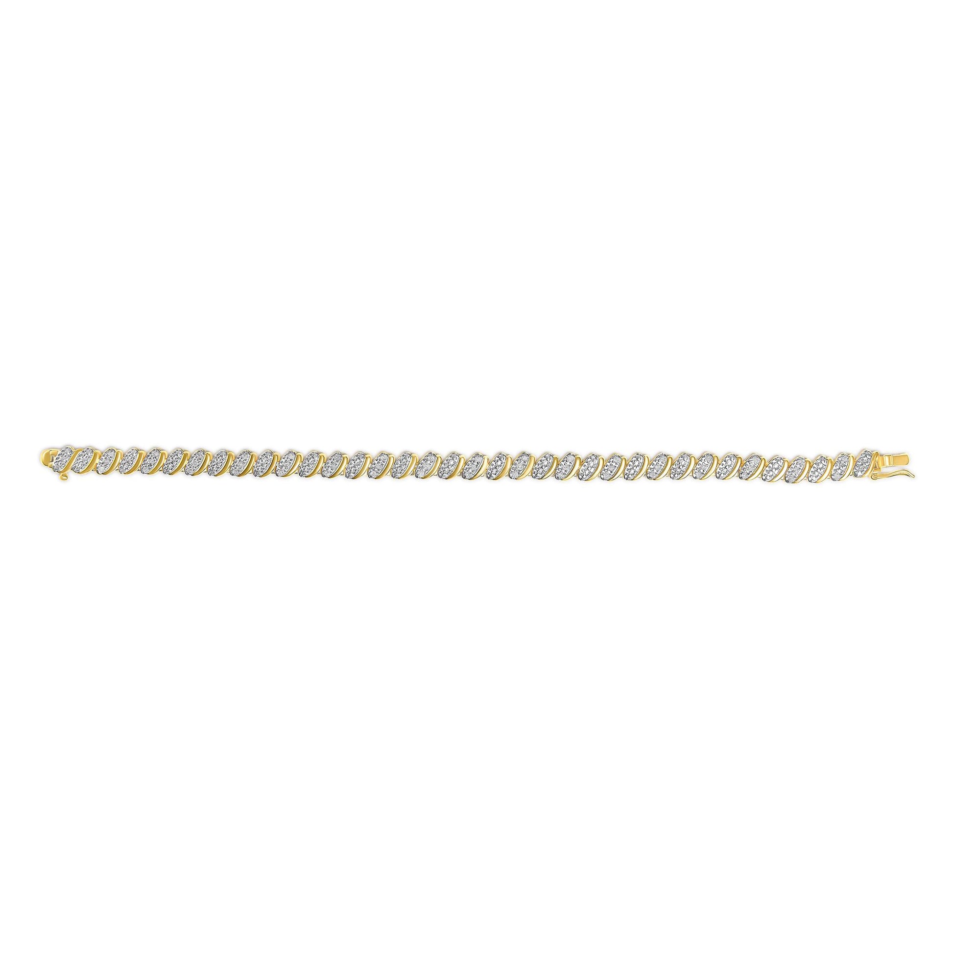 Yellow bracelet with diagonal links featuring white round gemstones in pave setting, shown flat from the top angle.