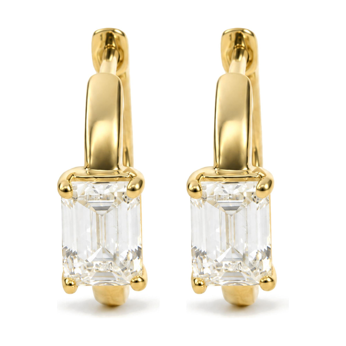 IGI Certified 14K Yellow Gold 1 1/2 Cttw Lab Grown Emerald Cut Diamond Solitaire Huggies Hoop Earrings