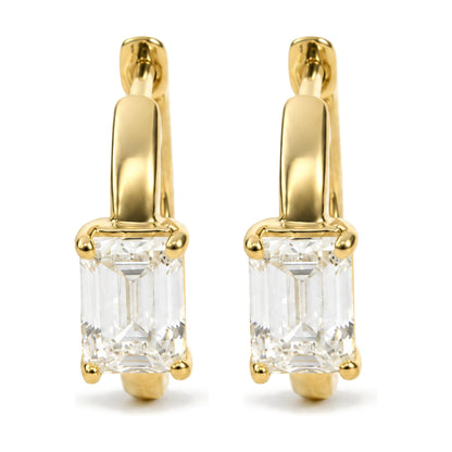 IGI Certified 14K Yellow Gold 1 1/2 Cttw Lab Grown Emerald Cut Diamond Solitaire Huggies Hoop Earrings