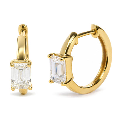 IGI Certified 14K Yellow Gold 1 1/2 Cttw Lab Grown Emerald Cut Diamond Solitaire Huggies Hoop Earrings