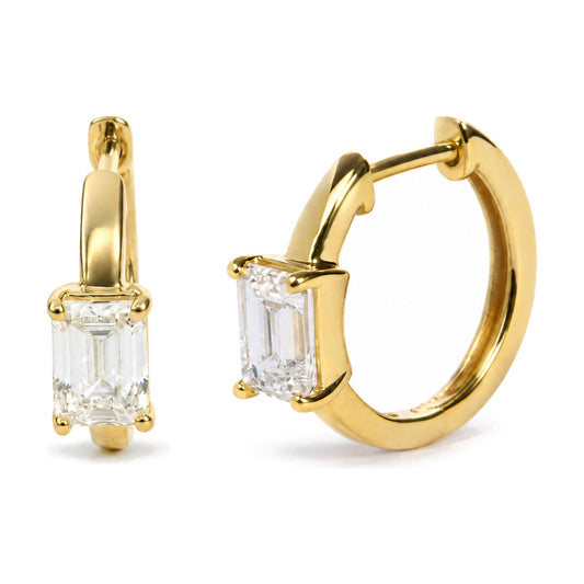 IGI Certified 14K Yellow Gold 1 1/2 Cttw Lab Grown Emerald Cut Diamond Solitaire Huggies Hoop Earrings