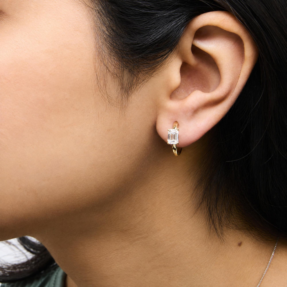 IGI Certified 14K Yellow Gold 1 1/2 Cttw Lab Grown Emerald Cut Diamond Solitaire Huggies Hoop Earrings