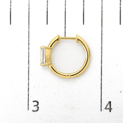 IGI Certified 14K Yellow Gold 1 1/2 Cttw Lab Grown Emerald Cut Diamond Solitaire Huggies Hoop Earrings