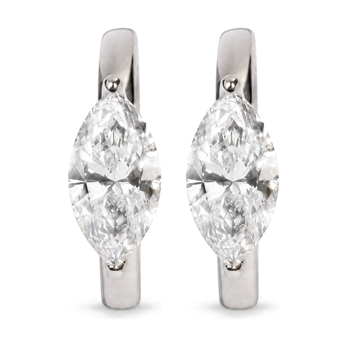 IGI Ceritfied 14K White Gold 1 1/2 Cttw Lab Grown Marquise Cut Diamond Solitaire Huggie Hoop Earrings