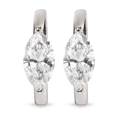 IGI Ceritfied 14K White Gold 1 1/2 Cttw Lab Grown Marquise Cut Diamond Solitaire Huggie Hoop Earrings