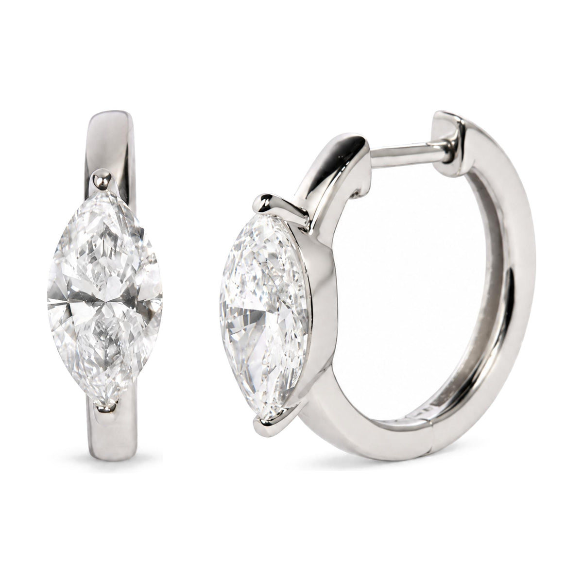 IGI Ceritfied 14K White Gold 1 1/2 Cttw Lab Grown Marquise Cut Diamond Solitaire Huggie Hoop Earrings