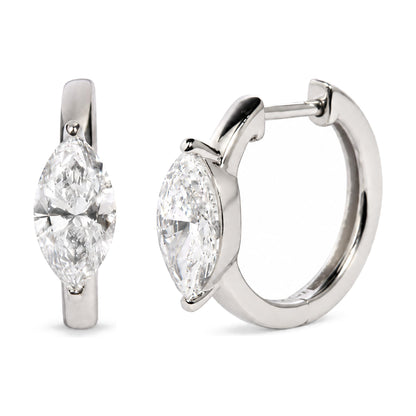 IGI Ceritfied 14K White Gold 1 1/2 Cttw Lab Grown Marquise Cut Diamond Solitaire Huggie Hoop Earrings