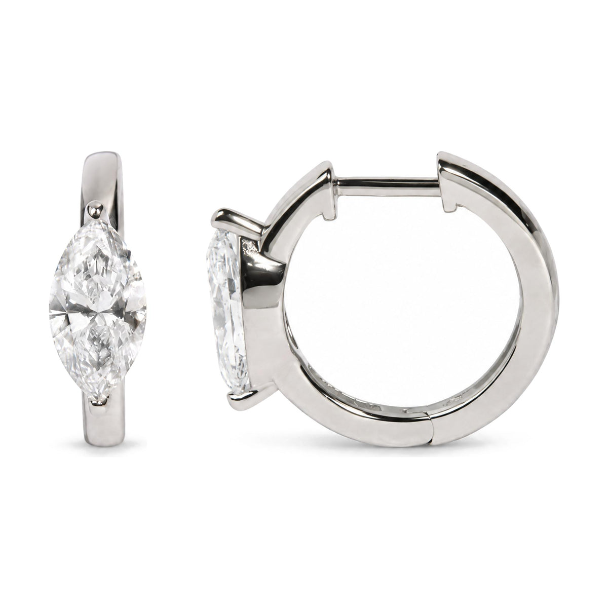 IGI Ceritfied 14K White Gold 1 1/2 Cttw Lab Grown Marquise Cut Diamond Solitaire Huggie Hoop Earrings