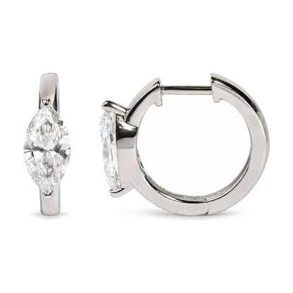 IGI Ceritfied 14K White Gold 1 1/2 Cttw Lab Grown Marquise Cut Diamond Solitaire Huggie Hoop Earrings