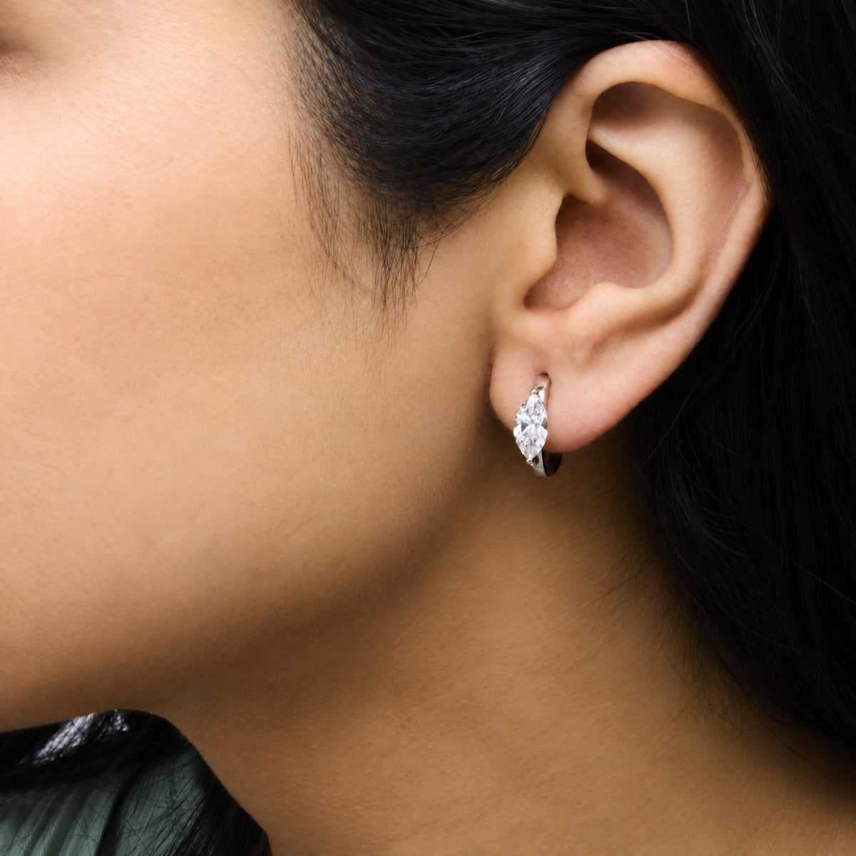 IGI Ceritfied 14K White Gold 1 1/2 Cttw Lab Grown Marquise Cut Diamond Solitaire Huggie Hoop Earrings