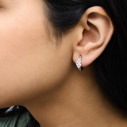 IGI Ceritfied 14K White Gold 1 1/2 Cttw Lab Grown Marquise Cut Diamond Solitaire Huggie Hoop Earrings