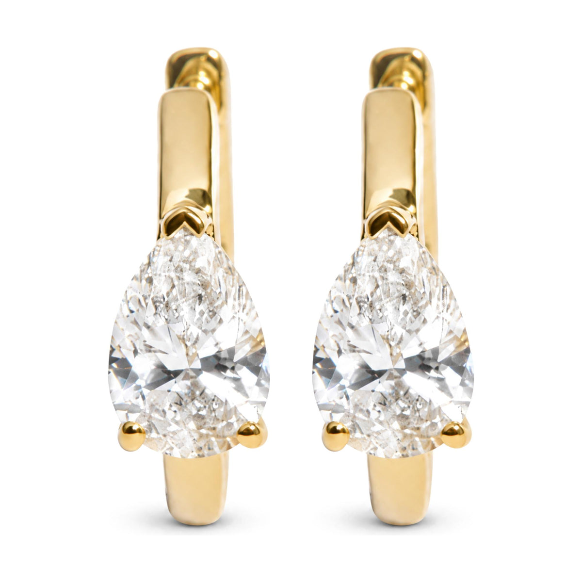 IGI Certified 14K Yellow Gold 1 1/2 Cttw Lab Grown Pear Cut Diamond Solitaire Huggies Hoop Earrings