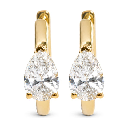 IGI Certified 14K Yellow Gold 1 1/2 Cttw Lab Grown Pear Cut Diamond Solitaire Huggies Hoop Earrings