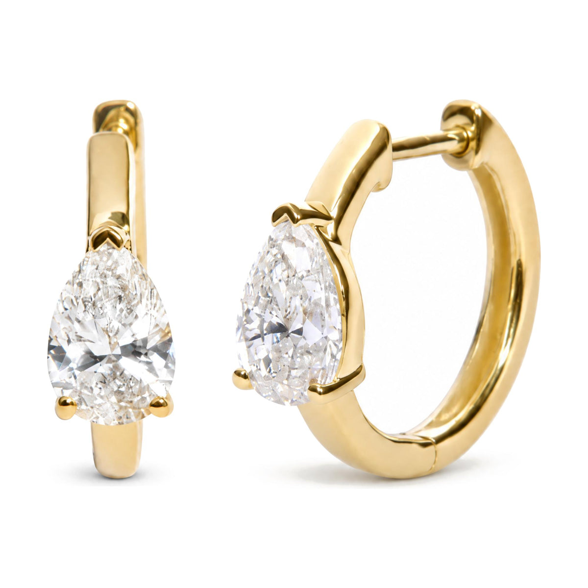 IGI Certified 14K Yellow Gold 1 1/2 Cttw Lab Grown Pear Cut Diamond Solitaire Huggies Hoop Earrings