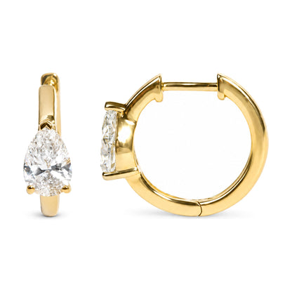 IGI Certified 14K Yellow Gold 1 1/2 Cttw Lab Grown Pear Cut Diamond Solitaire Huggies Hoop Earrings
