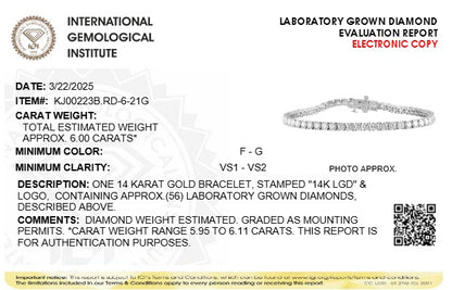 IGI Certified 14K White Gold 11.0 Cttw Lab Grown Diamond Tennis Bracelet