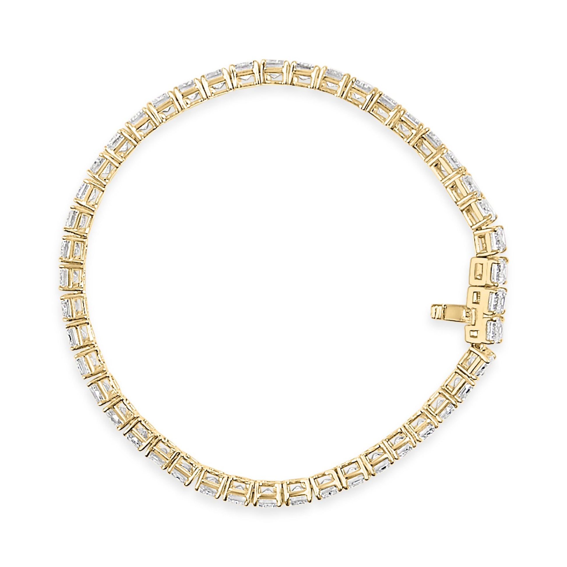 IGI Certified 14K Yellow Gold 18 1/2 Cttw Emerald Cut Lab Grown Diamond Tennis Bracelet