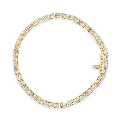 IGI Certified 14K Yellow Gold 18 1/2 Cttw Emerald Cut Lab Grown Diamond Tennis Bracelet